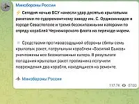 Минобороны РФ: «Сегодня ночью ВСУ нанесли удар десятью крылатыми ракетами по судо…