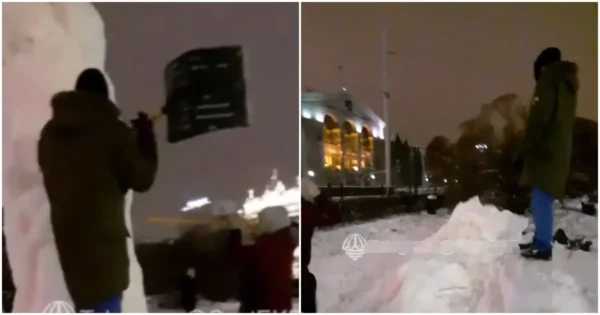 ↩️🎬🖼 🚑В Екатеринбурге Росгвардия заставила сломать фаллос из снега. Силовики …